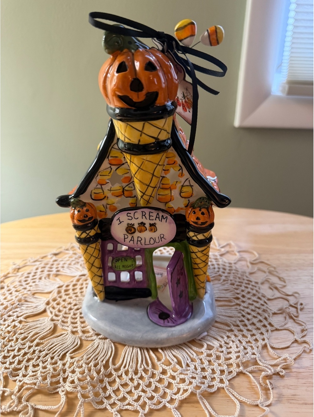 Blue Sky Clayworks Halloween Pumpkin Ice Cream Parlour Ceramic Candle Holder